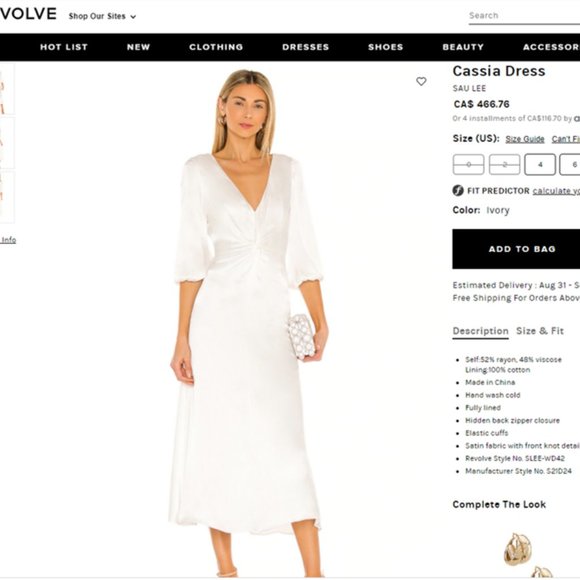 Cassia Dress SAU LEE Size: 6 Ivory - Picture 2 of 2